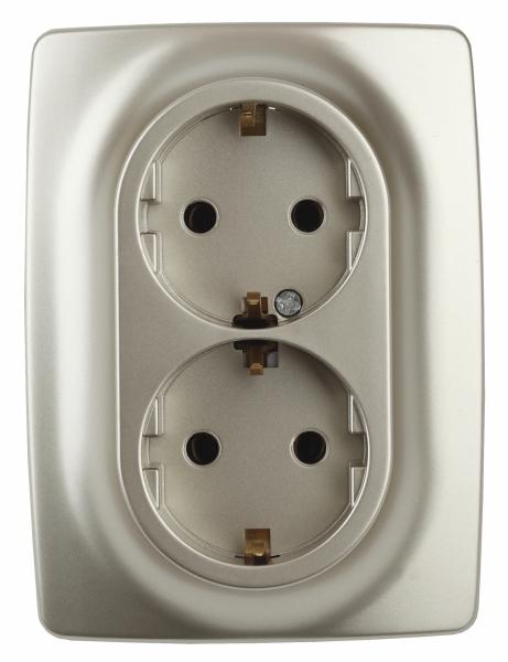 ЭРА  Эра12  Шампань  Розетка 2X2P+E Schuko со шторками 16A-250В, IP20  12-2108-04