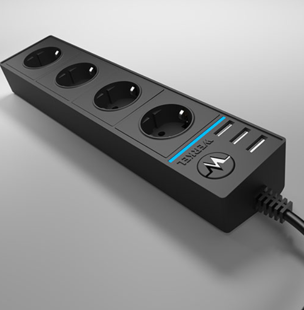 Werkel WL20-04-03 / Розеточный блок 4-х местный + 3 USB черный a039975