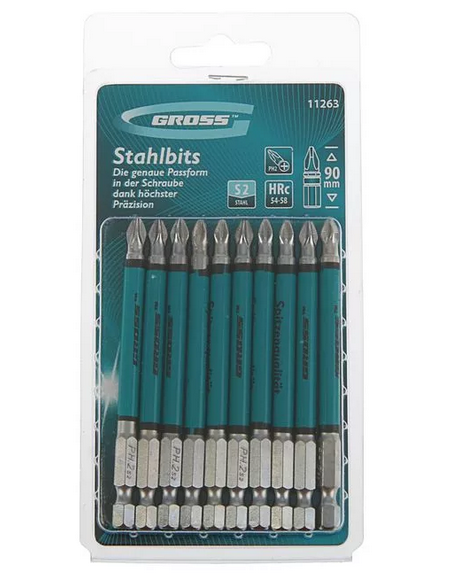 Набор бит Ph 2х90, сталь S2, 10штук GROSS 11263