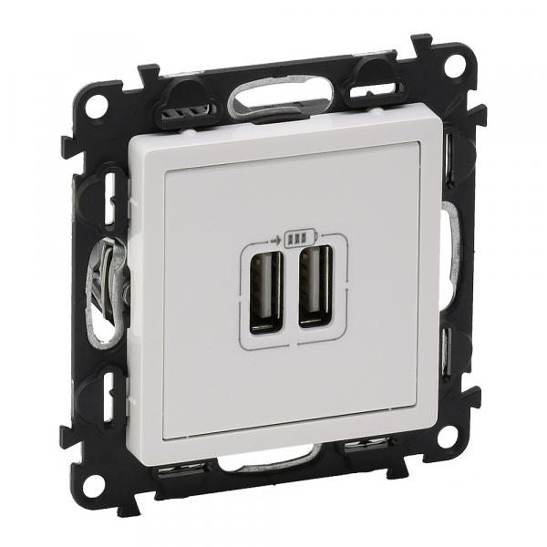 Legrand  Valena  LIFE  Белая Зарядное Устройство с 2-мя USB-разьем. 240В/5В 1500мА скрытая установка IP20 / 753412