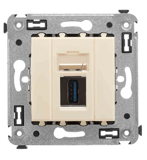 USB 3.0 розетка одинарная в стену, тип А-А, "Avanti", "Ванильная дымка"