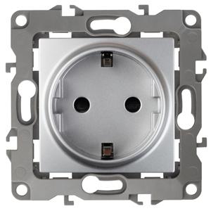 ЭРА  Эра12  Алюминий  Розетка 2P+E Schuko, 16АХ-250В 12-2101-03 Б0014677