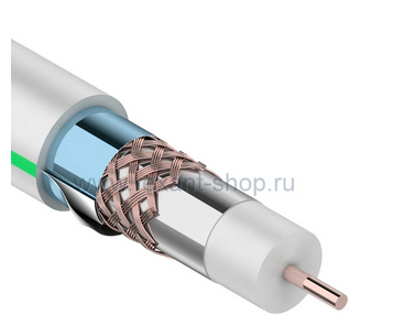 RG-6U+CU, (75%), 75 Ом, белый, (тройной экран) "MASTER"  REXANT кабель бухта 100м 01-2241