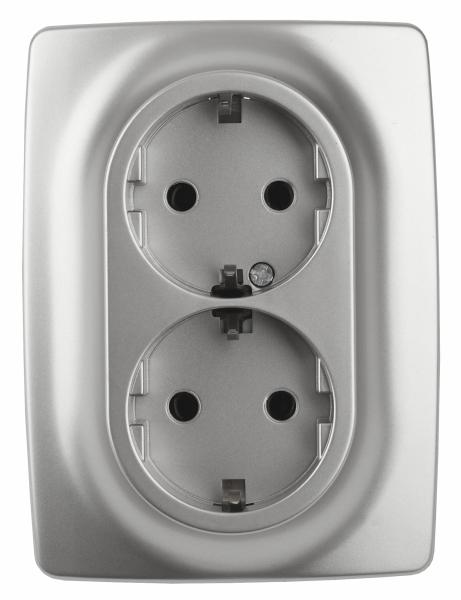 ЭРА  Эра12  Алюминий  Розетка 2X2P+E Schuko, 16АХ-250В 12-2106-03
