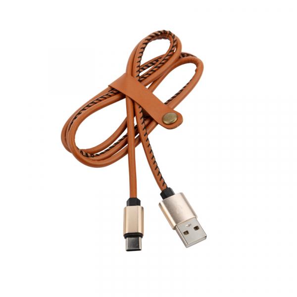 Кабель USB-Type-C  2 A 1 м коричневая кожаная оплетка REXANT 18-1897
