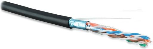 Hyperline FUTP4-C5E-S24-OUT-PE-BK-500 (500м) Кабель витая пара, экранир. F/UTP, кат. 5e, 4 пары (24AWG), одножильный (solid), экран - фольга, внешний, PE, -40°C–+60°C, черный-гарантия: 15 лет компонентная