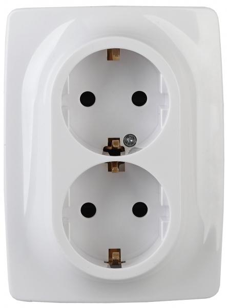 ЭРА  Эра12  Белый  Розетка 2X2P+E Schuko со шторками , 16АХ-250В,   Al+Cu 12А-2008-01