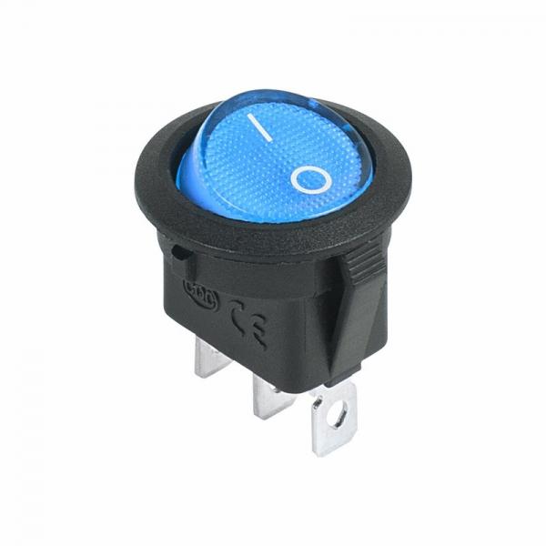 Выключатель клавишный круглый 12V 20А (3с) ON-OFF синий  с подсветкой  (RWB-214)  REXANT 36-2586