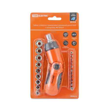 Набор отвертка с реверсивно-рычажной рукояткой с насадками, №2, 21 предмет "Алмаз" TDM