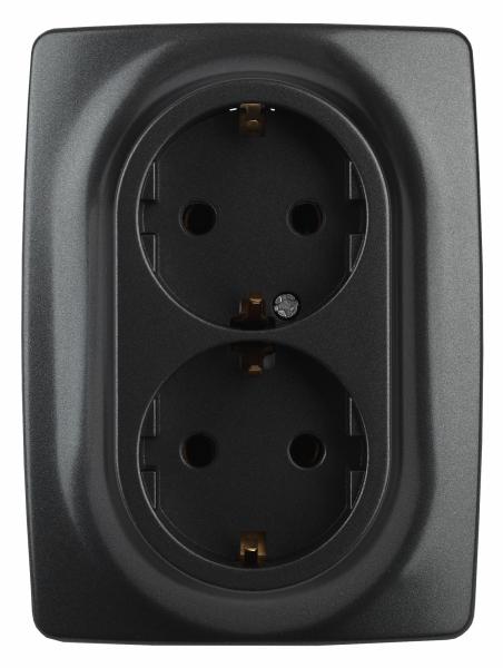 ЭРА  Эра12  Антрацит  Розетка 2X2P+E Schuko, 16АХ-250В 12-2106-05