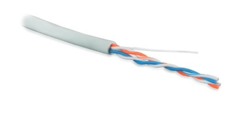 Hyperline UUTP2-C5-S24-IN-PVC-GY-500 (UTP2-C5E-SOLID-GY-500) (500 м) Кабель витая пара, неэкранированная U/UTP, категория 5, 2 пары (24 AWG), одножильный (solid), PVC, -20°C – +75°C, серый