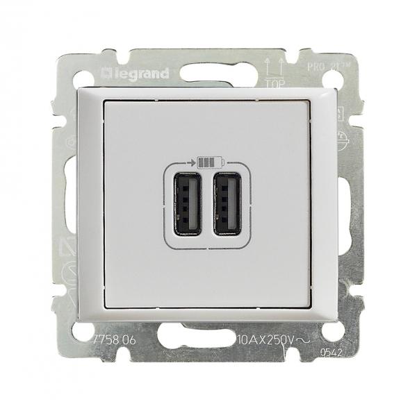 Legrand Valena  Белый  Pозетка 2-местная USB 1500 мА  770470