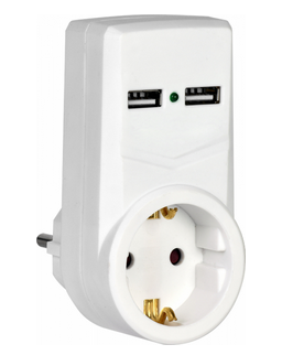 Адаптер Т-01/01 1 место 2P+PE 16А 2хUSB 2,1A белый IEK