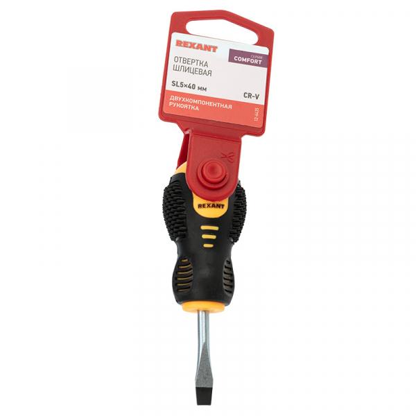 Отвертка шлицевая SL5х40 мм, двухкомпонентная рукоятка REXANT 12-6435