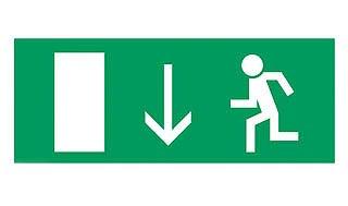 Наклейка "ПЭУ 005"  "ВЫХОД" ук. стрел. вниз.