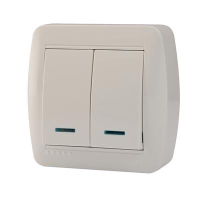 Lezard  Demet  Белый Выключатель 2-клавишный открытая установка с подсветкой 711-0200-112