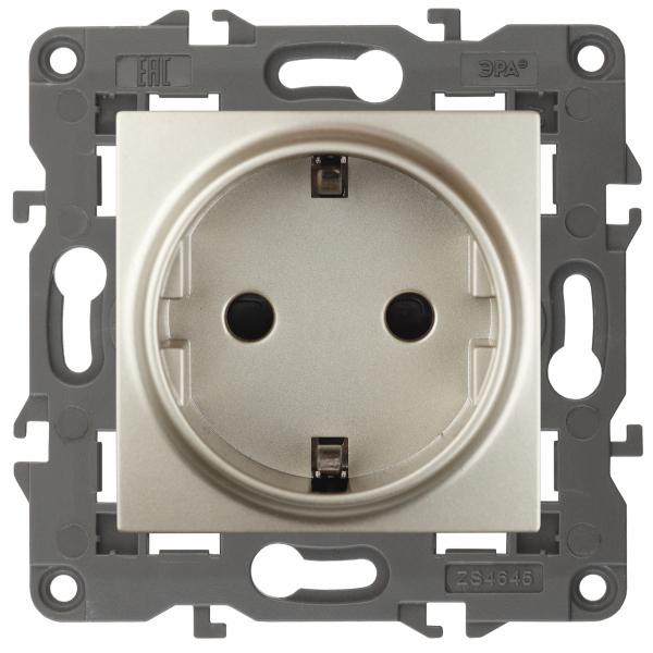 ЭРА  Elegance  Шампань  Розетка 2P+E Schuko со шторками 16A-250В, IP20  14-2102-04