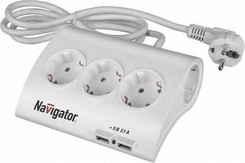 Удлинитель .Navigator  NPE-USB-05-180-ESC-3X1.0 с выкл. +2 USB 5B 2.1A  5гн. 1,8м 71 544