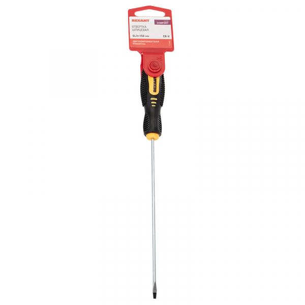 Отвертка шлицевая SL3х150 мм, двухкомпонентная рукоятка REXANT 12-6422