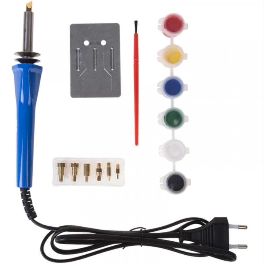Набор паяльник-выжигатель (6 насадок)  220V/30 Вт + Краски  REXANT 12-0186