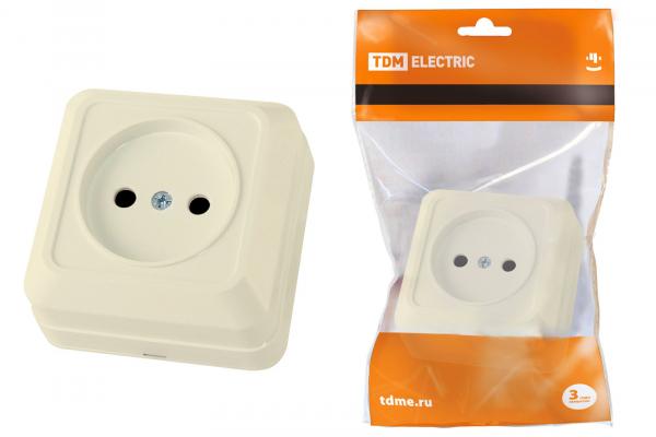 TDM  Ладога Слоновая Кость Розетка 2П открытая установка IP20 10А 250В (керамика) SQ1801-0210