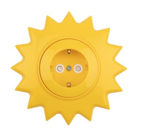 KRANZ  HAPPY  Желтый  Розетка 1-местная Солнце с заземляющими контактами и защитными шторками скрытая установка   KR-78-0813 KR-78-0813