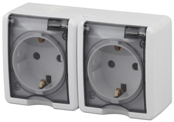 ЭРА  Эксперт  Белый  Розетка 2х2P+E IP54, со шторками 16A-250В, Al+Cu  открытая установка   11А-2404-01 Б0038821