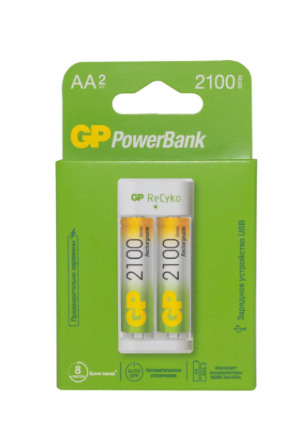 Зарядное утройство GP E211210AAHC-2CRB2 /12 USB (аккум. в компл. 2 х АА 2100мАч)