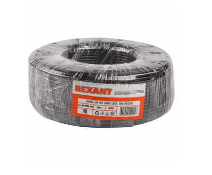 UTP 4PR 24AWG, CU (медь), CAT5e, 100МГц, PE черный, (OUTDOOR) (бухта 100 м)  кабель REXANT 01-0045-100