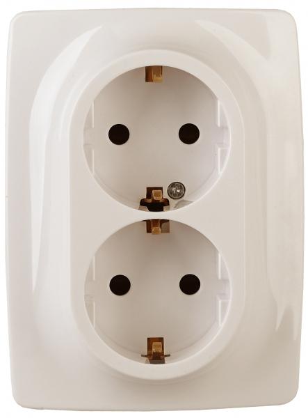 ЭРА  Эра12  Слоновая Кость  Розетка 2X2P+E Schuko со шторками 16A-250В, IP20 12-2108-02