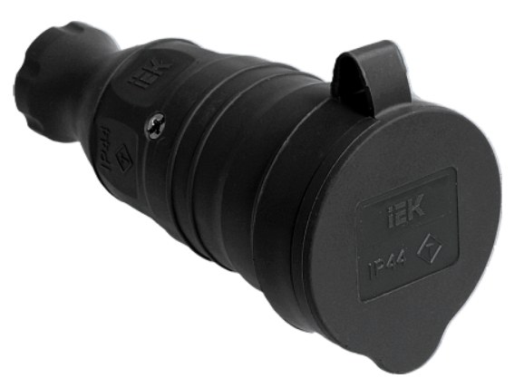 Розетка переносная с защитной крышкой каучук РБп13-1-0м IP44 IEK ОМЕГА