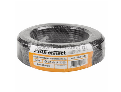 UTP 4PR 24AWG, CCA, CAT5e наружный (OUTDOOR) (бухта 25 м)  кабель PROconnect 01-0045-3-25