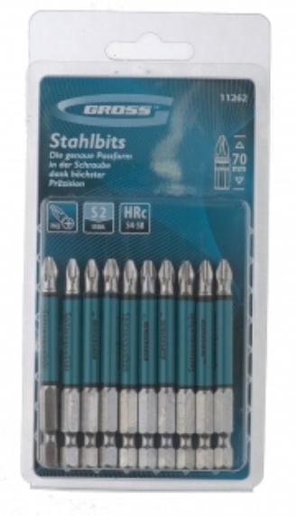 Набор бит Ph 2х70, сталь S2, 10штук GROSS 11262
