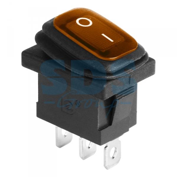 Выключатель клавишный 250V 6А (3с) ON-OFF желтый  с подсветкой  Mini ВЛАГОЗАЩИТА REXANT 36-2177