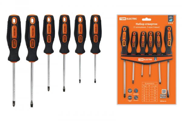 Набор отверток 6 предметов: SL:3x75;5x100;6x150, PH:0х75;1x100;2x150 (пласт. держатель), CR-V "Алмаз" TDM