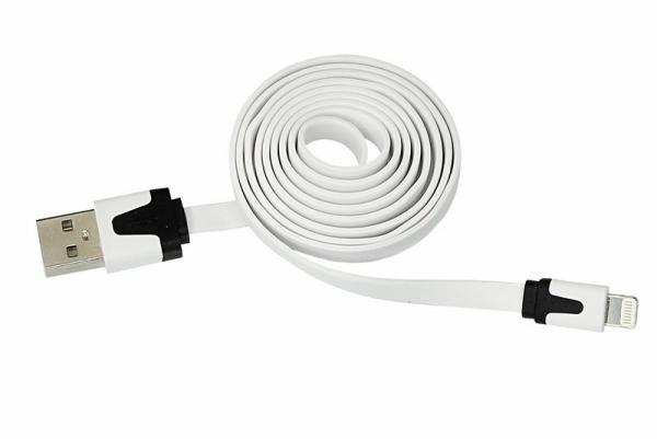 USB кабель для iPhone 5/6/7 моделей slim шнур плоский 1М белый 18-1974