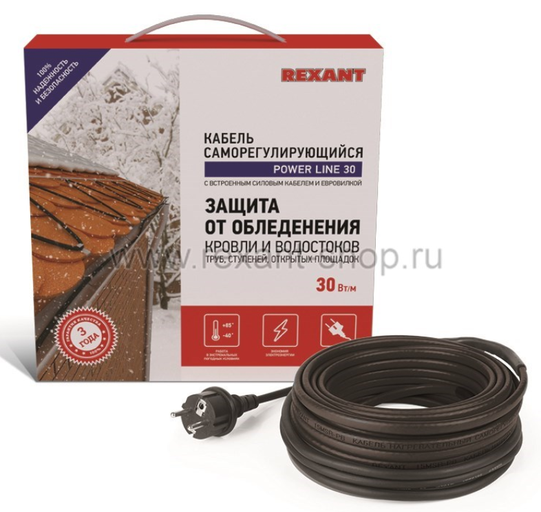 Саморегулируемый греющий кабель POWER Line  30SRL-2CR 25M (25м/750Вт) REXANT 51-0660