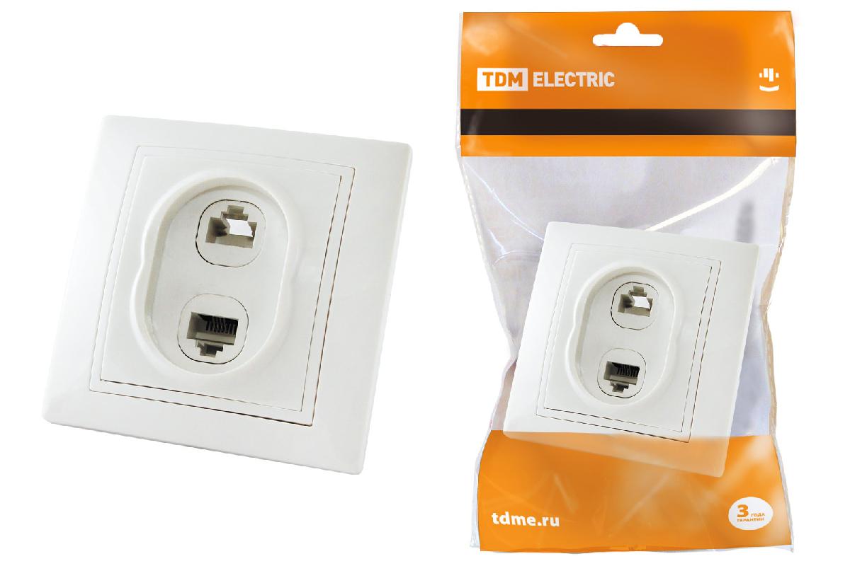TDM  Таймыр  Белый  Розетка телефонная RJ11 + компьютерная RJ45 SQ1814-0023