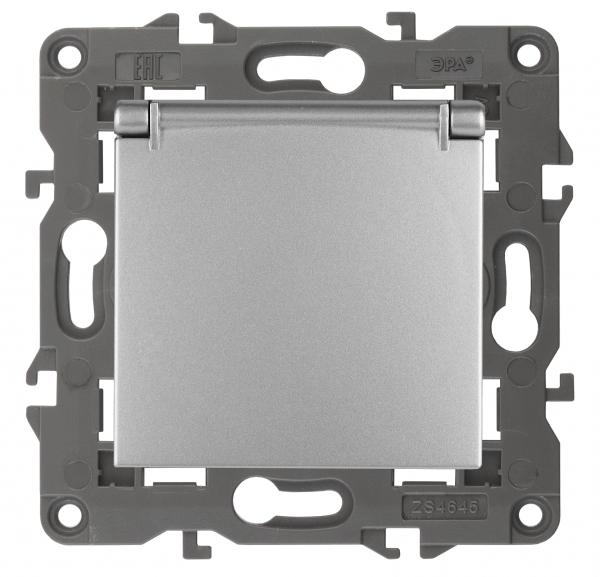 ЭРА  Elegance  Алюминий  Розетка 2P+E Schuko со шторками с крышкой 16A-250В, IP20  14-2103-03
