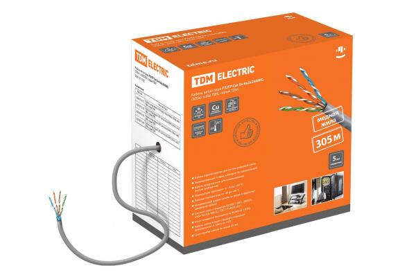 F/UTP кат.5E 4х2х24AWG (305м)  solid, ПВХ, серый TDM Кабель витая пара