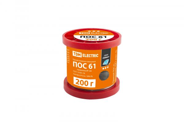 Припой ПОС 61, проволока, ГОСТ 21931-76, Ø1 мм, 200 г, катушка, серия "Алмаз" TDM