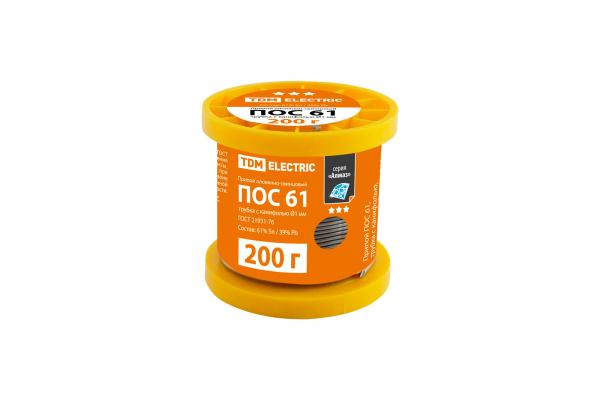 Припой ПОС 61, трубка с канифолью, ГОСТ 21931-76, Ø1 мм, 200 г, катушка, серия "Алмаз" TDM