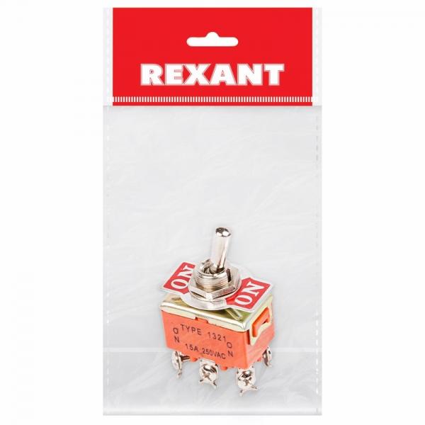Тумблер 250V 15А (6c) ON-ON двухполюсный  (KN-202)  REXANT Индивидуальная упаковка 1 шт 36-4131-1