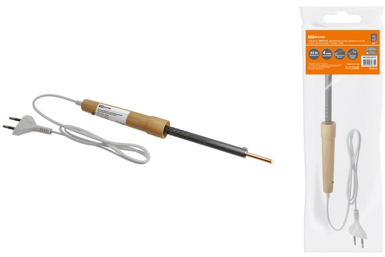 Электропаяльник ЭПСН-65, деревянная ручка, мощность 65 Вт, 230 В, сменное жало, "Рубин" TDM