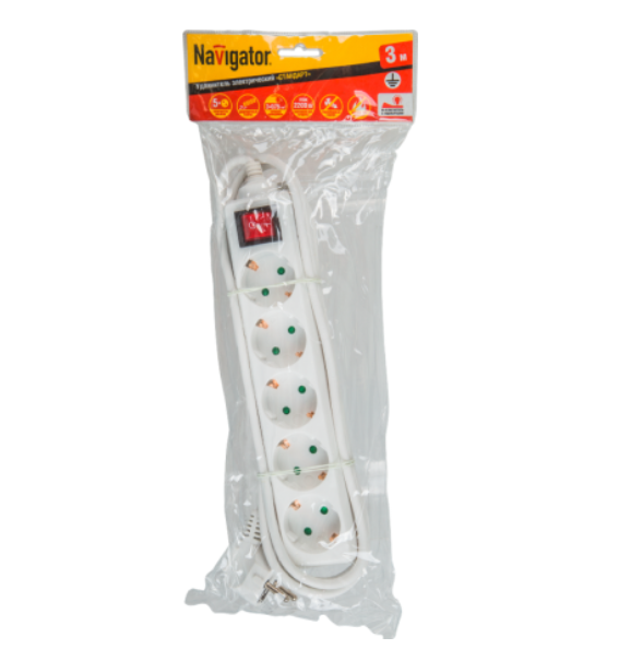 Удлинитель Navigator 71 557 NPE-S-05-300-ESC-3x0.75  с/з с выкл. 5 гн. 3м