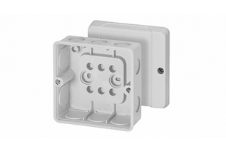 Коробка ответвительная пустая, DE 9340 -  IP 55, размер 98х98х52, цвет серый, материал полистирол, уплотнительные эластичные мембраны на 10 вводов, герметичная зона  6,5-18мм, под кабель 4/6 мм2