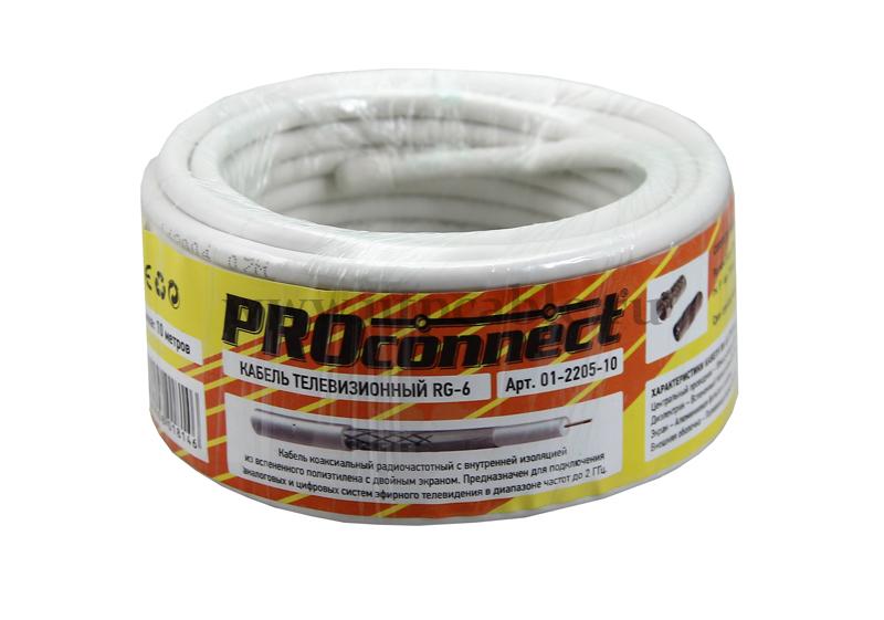 RG-6U, (48%) 75 Ом  белый PROCONNECT кабель (бухта - 10м) 01-2205-10