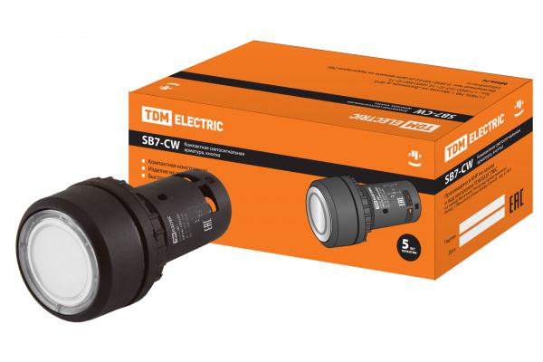 Кнопка SB7-CW3161-220V(LED) d22мм 1з белая TDM