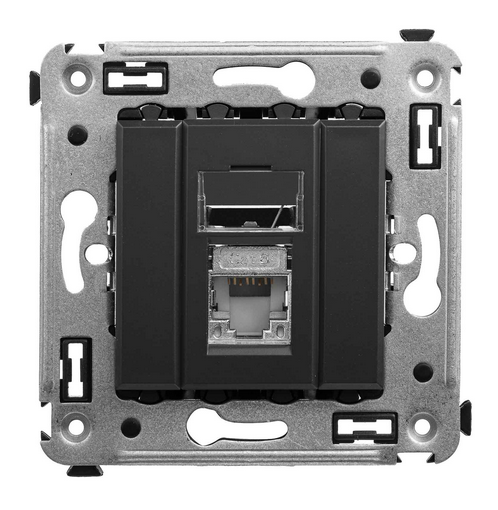 Компьютерная розетка RJ-45 в стену, кат.6 экранированная одинарная,"Avanti", "Черный матовый"
