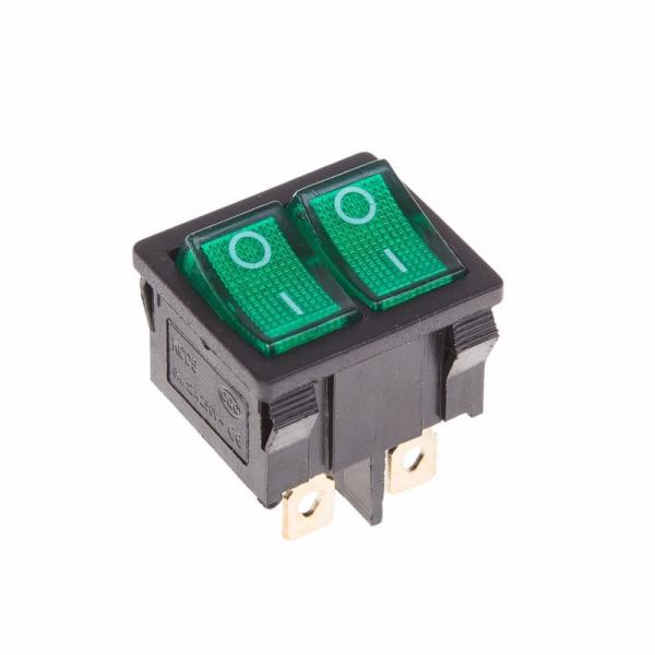 Выключатель клавишный 250V 6А (6с) ON-OFF зеленый с подсветкой двойной  Mini  (RWB-305)  REXANT 36-2163